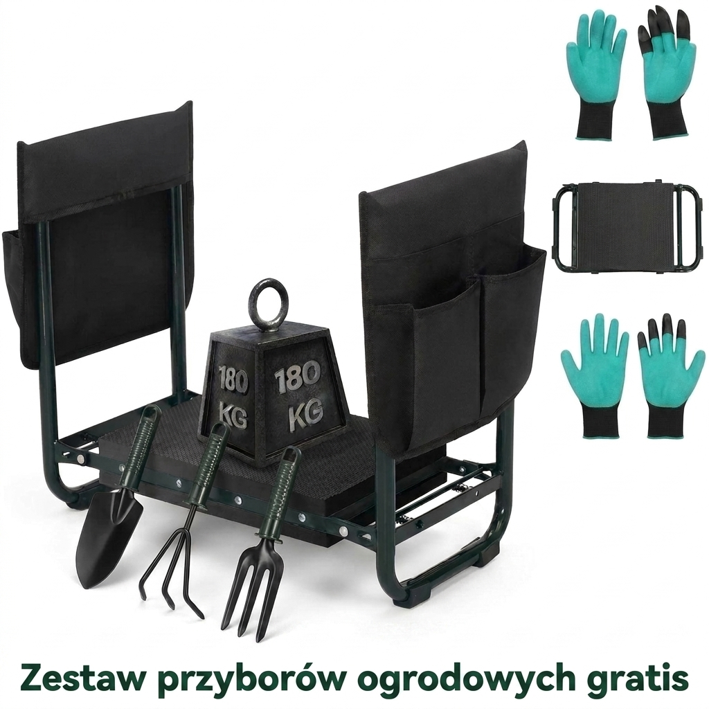 Klęcznik ogrodowy z kieszeniami na narzędzia